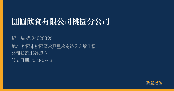 圓圓飲食有限公司桃園分公司的照片-統編 94028396(桃園市) 公司登記資料與營業項目詳細圖表