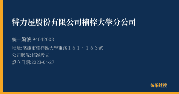 特力屋股份有限公司楠梓大學分公司的照片-統編 94042003(高雄市) 公司登記資料與營業項目詳細圖表
