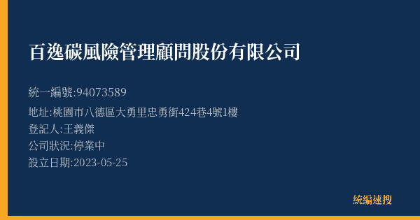 百逸碳風險管理顧問股份有限公司的照片-統編 94073589(桃園市) 公司登記資料與營業項目詳細圖表