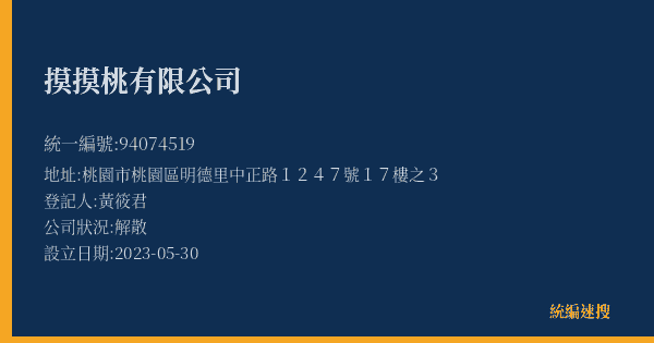 摸摸桃有限公司的照片-統編 94074519(桃園市) 公司登記資料與營業項目詳細圖表