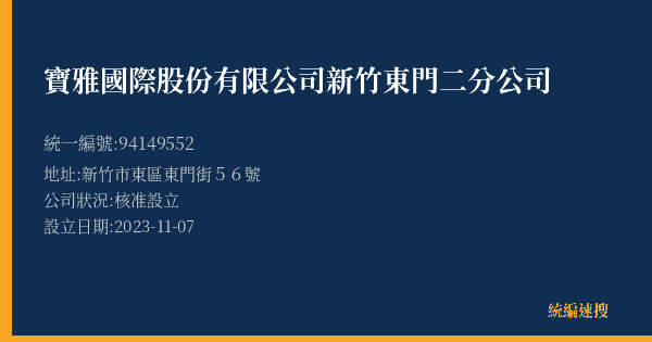 寶雅國際股份有限公司新竹東門二分公司的照片-統編 94149552(新竹市) 公司登記資料與營業項目詳細圖表
