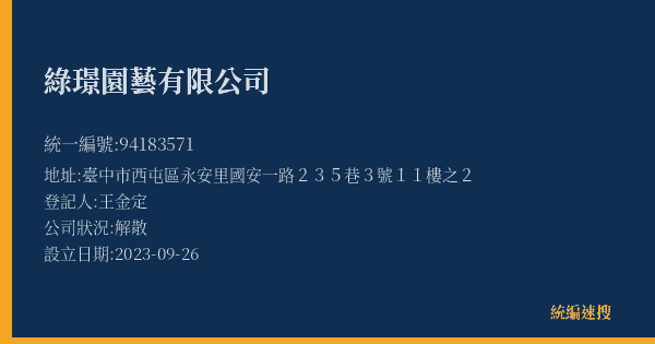 綠璟園藝有限公司的照片-統編 94183571(臺中市) 公司登記資料與營業項目詳細圖表