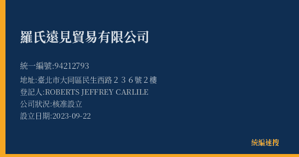 羅氏遠見貿易有限公司的照片-統編 94212793(臺北市) 公司登記資料與營業項目詳細圖表