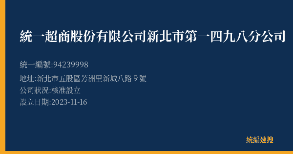 統一超商股份有限公司新北市第一四九八分公司的照片-統編 94239998(新北市) 公司登記資料與營業項目詳細圖表