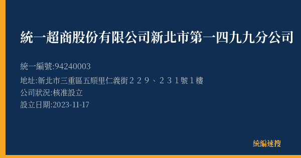 統一超商股份有限公司新北市第一四九九分公司的照片-統編 94240003(新北市) 公司登記資料與營業項目詳細圖表