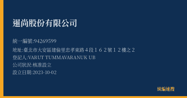 暹尚股份有限公司的照片-統編 94269599(臺北市) 公司登記資料與營業項目詳細圖表