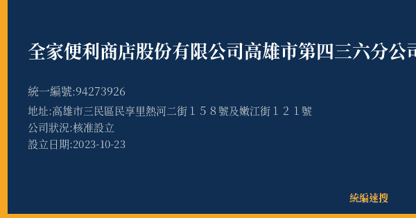 全家便利商店股份有限公司高雄市第四三六分公司的照片-統編 94273926(高雄市) 公司登記資料與營業項目詳細圖表