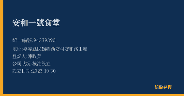 安和一號食堂的照片-統編 94339390(嘉義縣) 公司登記資料與營業項目詳細圖表
