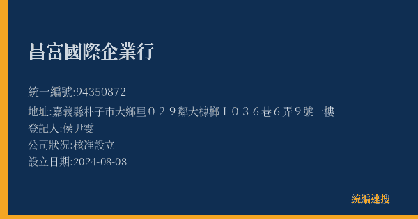 昌富國際企業行的照片-統編 94350872(嘉義縣) 公司登記資料與營業項目詳細圖表