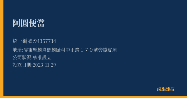 阿圓便當的照片-統編 94357734(屏東縣) 公司登記資料與營業項目詳細圖表