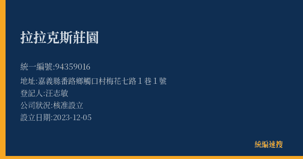 拉拉克斯莊園的照片-統編 94359016(嘉義縣) 公司登記資料與營業項目詳細圖表