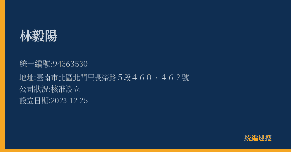 林毅陽的照片-統編 94363530(臺南市) 公司登記資料與營業項目詳細圖表
