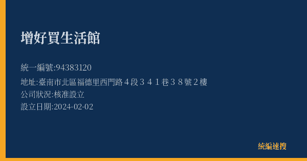 增好買生活館的照片-統編 94383120(臺南市) 公司登記資料與營業項目詳細圖表