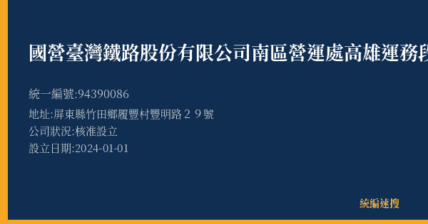 國營臺灣鐵路股份有限公司南區營運處高雄運務段竹田站的照片-統編 94390086(屏東縣) 公司登記資料與營業項目詳細圖表