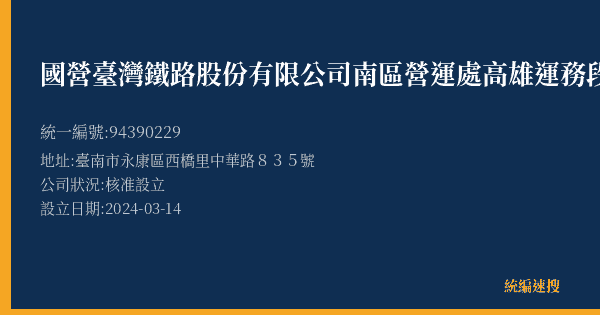 國營臺灣鐵路股份有限公司南區營運處高雄運務段大橋站的照片-統編 94390229(臺南市) 公司登記資料與營業項目詳細圖表