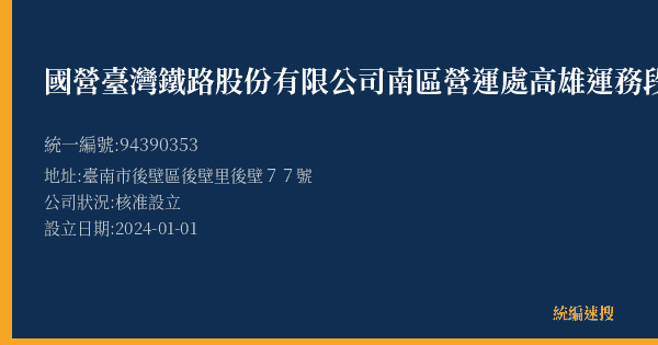 國營臺灣鐵路股份有限公司南區營運處高雄運務段後壁站的照片-統編 94390353(臺南市) 公司登記資料與營業項目詳細圖表