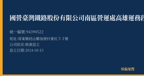 國營臺灣鐵路股份有限公司南區營運處高雄運務段加祿站的照片-統編 94390522(屏東縣) 公司登記資料與營業項目詳細圖表