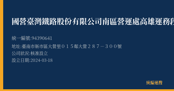 國營臺灣鐵路股份有限公司南區營運處高雄運務段南科站的照片-統編 94390641(臺南市) 公司登記資料與營業項目詳細圖表