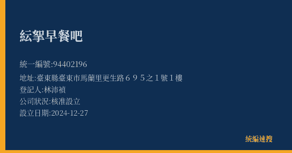 紜挐早餐吧的照片-統編 94402196(臺東縣) 公司登記資料與營業項目詳細圖表