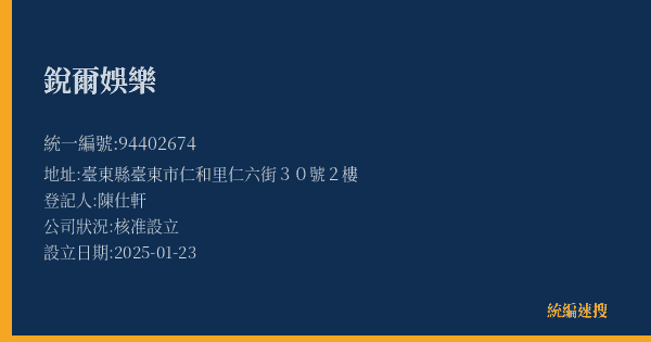 銳爾娛樂的照片-統編 94402674(臺東縣) 公司登記資料與營業項目詳細圖表