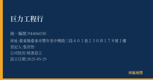 巨力工程行的照片-統編 94406030(臺東縣) 公司登記資料與營業項目詳細圖表