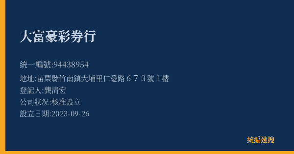 大富豪彩券行的照片-統編 94438954(苗栗縣) 公司登記資料與營業項目詳細圖表