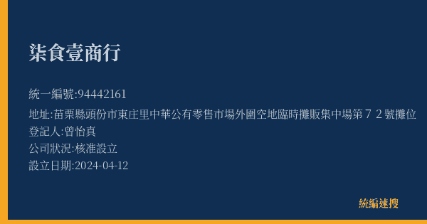 柒食壹商行的照片-統編 94442161(苗栗縣) 公司登記資料與營業項目詳細圖表