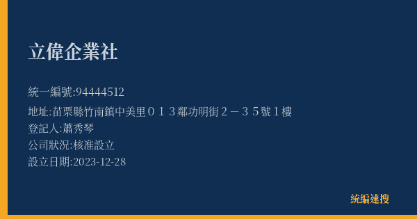 立偉企業社的照片-統編 94444512(苗栗縣) 公司登記資料與營業項目詳細圖表