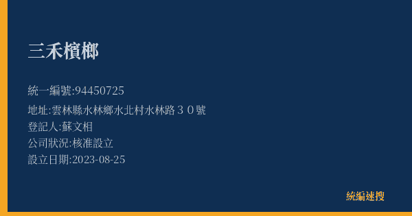 三禾檳榔的照片-統編 94450725(雲林縣) 公司登記資料與營業項目詳細圖表