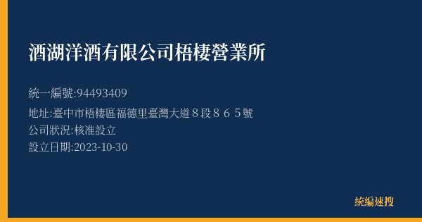 酒湖洋酒有限公司梧棲營業所的照片-統編 94493409(臺中市) 公司登記資料與營業項目詳細圖表