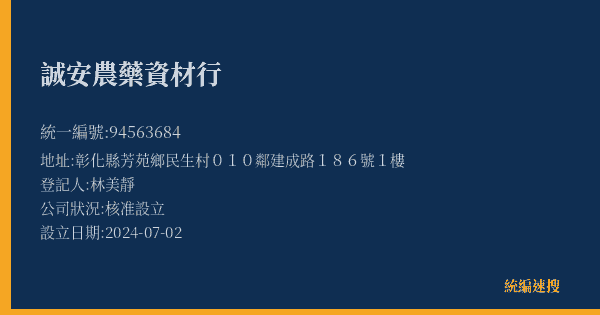 誠安農藥資材行的照片-統編 94563684(彰化縣) 公司登記資料與營業項目詳細圖表