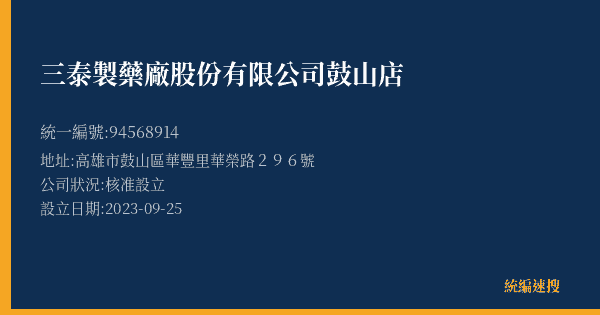 三泰製藥廠股份有限公司鼓山店的照片-統編 94568914(高雄市) 公司登記資料與營業項目詳細圖表