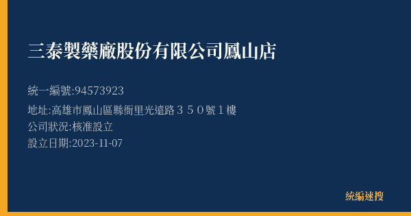 三泰製藥廠股份有限公司鳳山店的照片-統編 94573923(高雄市) 公司登記資料與營業項目詳細圖表