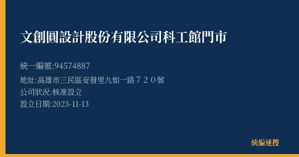 文創圓設計股份有限公司科工館門市的照片-統編 94574887(高雄市) 公司登記資料與營業項目詳細圖表