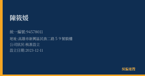陳筱媛的照片-統編 94578011(高雄市) 公司登記資料與營業項目詳細圖表