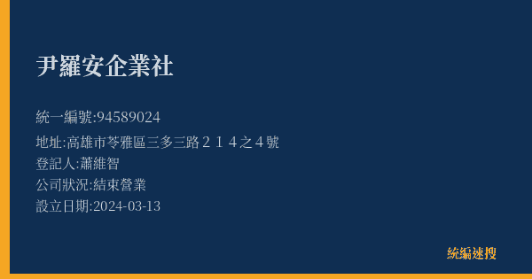 尹羅安企業社的照片-統編 94589024(高雄市) 公司登記資料與營業項目詳細圖表