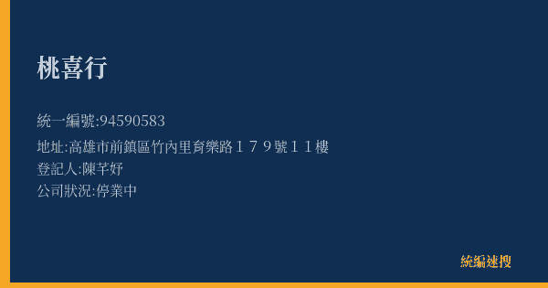 桃喜行的照片-統編 94590583(高雄市) 公司登記資料與營業項目詳細圖表