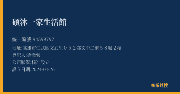 碩沐一家生活館的照片-統編 94598797(高雄市) 公司登記資料與營業項目詳細圖表