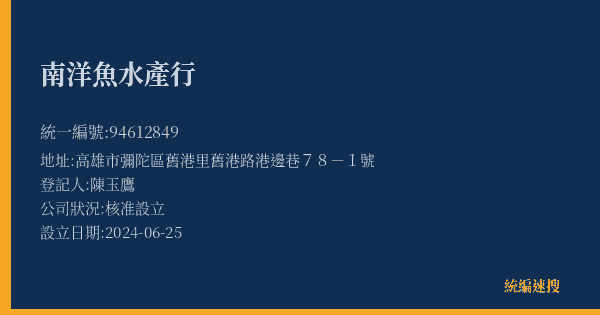 南洋魚水產行的照片-統編 94612849(高雄市) 公司登記資料與營業項目詳細圖表