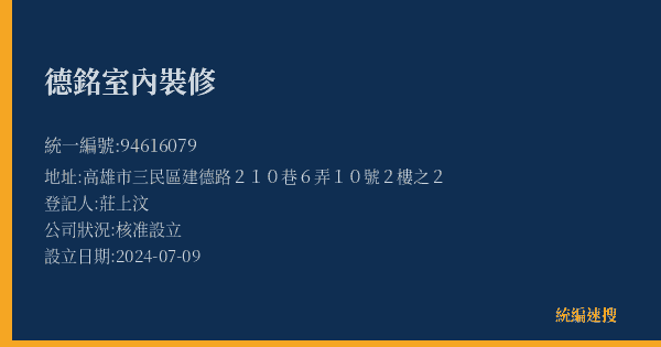 德銘室內裝修的照片-統編 94616079(高雄市) 公司登記資料與營業項目詳細圖表