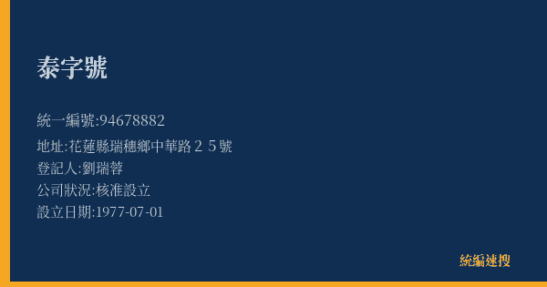 泰字號的照片-統編 94678882(花蓮縣) 公司登記資料與營業項目詳細圖表