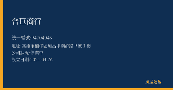 合巨商行的照片-統編 94704045(高雄市) 公司登記資料與營業項目詳細圖表