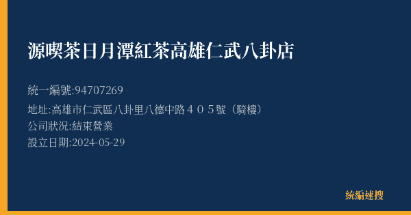 源喫茶日月潭紅茶高雄仁武八卦店的照片-統編 94707269(高雄市) 公司登記資料與營業項目詳細圖表