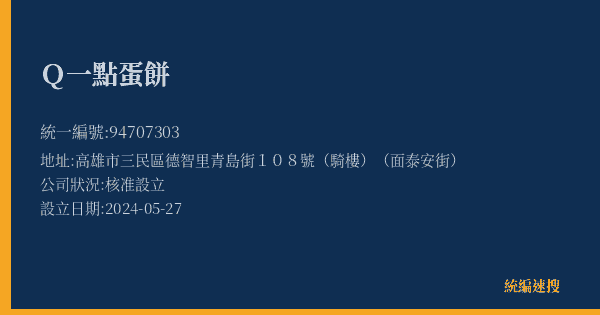 Q一點蛋餅的照片-統編 94707303(高雄市) 公司登記資料與營業項目詳細圖表