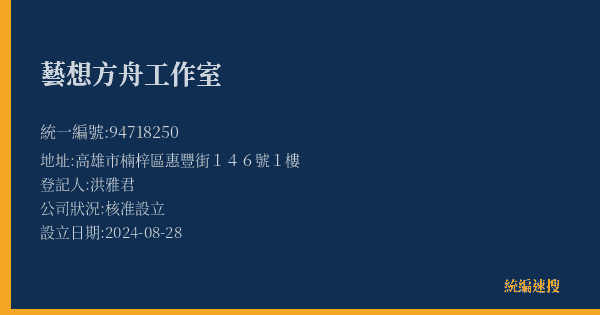 藝想方舟工作室的照片-統編 94718250(高雄市) 公司登記資料與營業項目詳細圖表