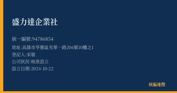 盛力達企業社的照片-統編 94786854(高雄市) 公司登記資料與營業項目詳細圖表