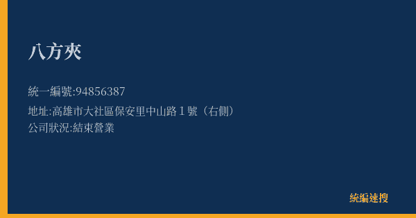 八方夾的照片-統編 94856387(高雄市) 公司登記資料與營業項目詳細圖表