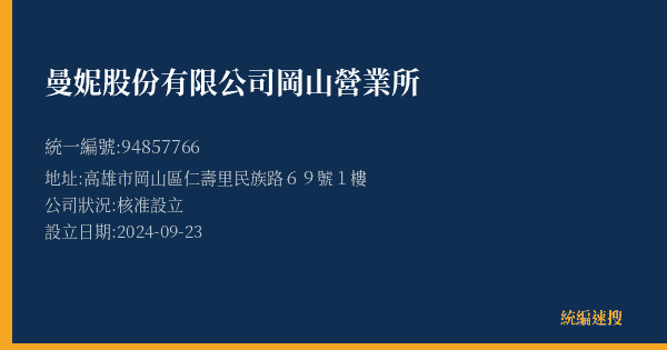 曼妮股份有限公司岡山營業所的照片-統編 94857766(高雄市) 公司登記資料與營業項目詳細圖表