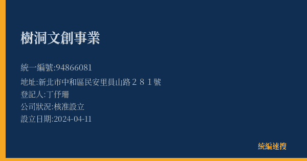樹洞文創事業的照片-統編 94866081(新北市) 公司登記資料與營業項目詳細圖表