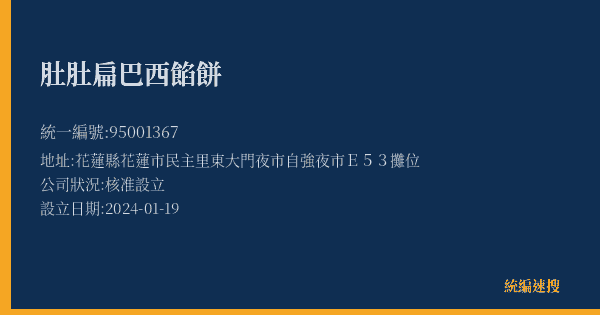 肚肚扁巴西餡餅的照片-統編 95001367(花蓮縣) 公司登記資料與營業項目詳細圖表